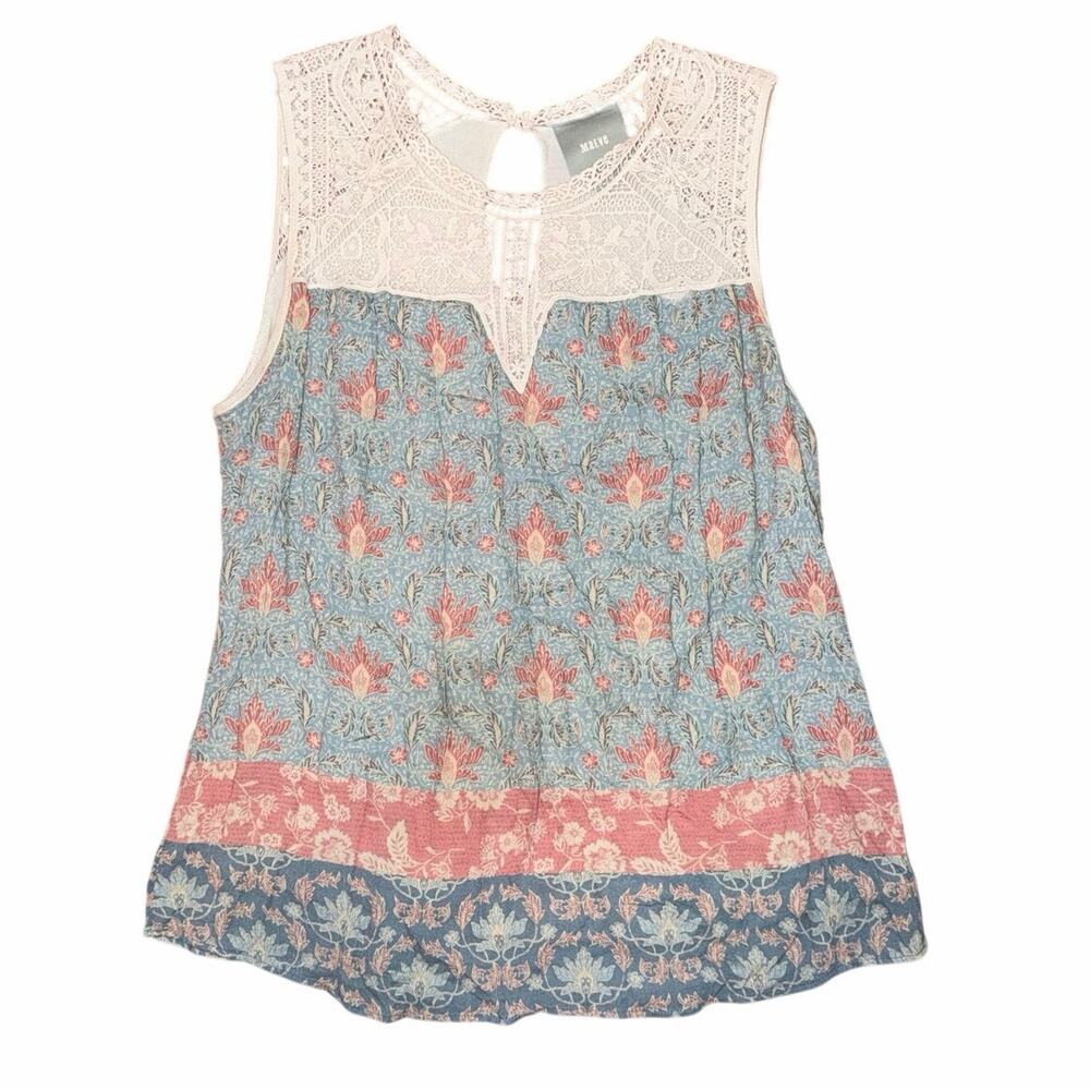 Maeve sleeveless crochet tiered floral printed tank blouse top large cottagecore